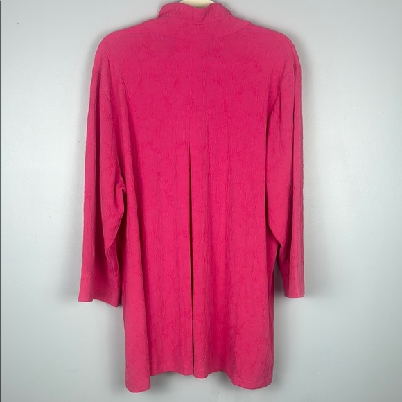 Habitat Women's Size XLarge Pink Ruffled Collar Stretch Textured Tunic Top - Picture 9 of 9